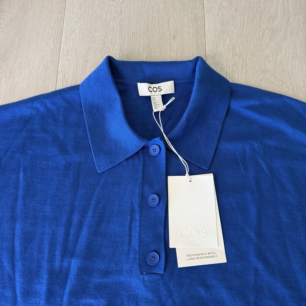 COS Long Sleeve Wool Polo Shirt Mens Size US L Large Blue Color NEW